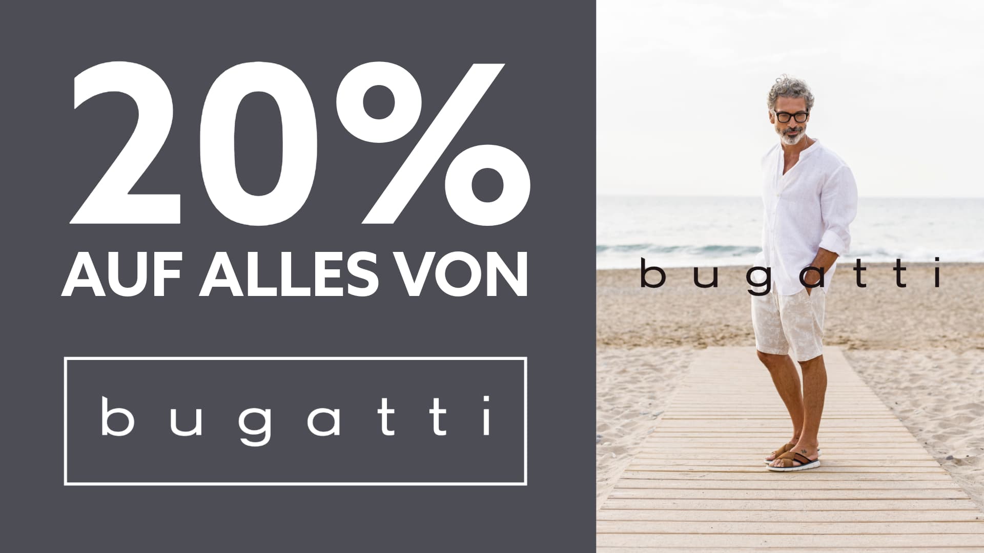 Mann am Strand mit bugatti Schuhen