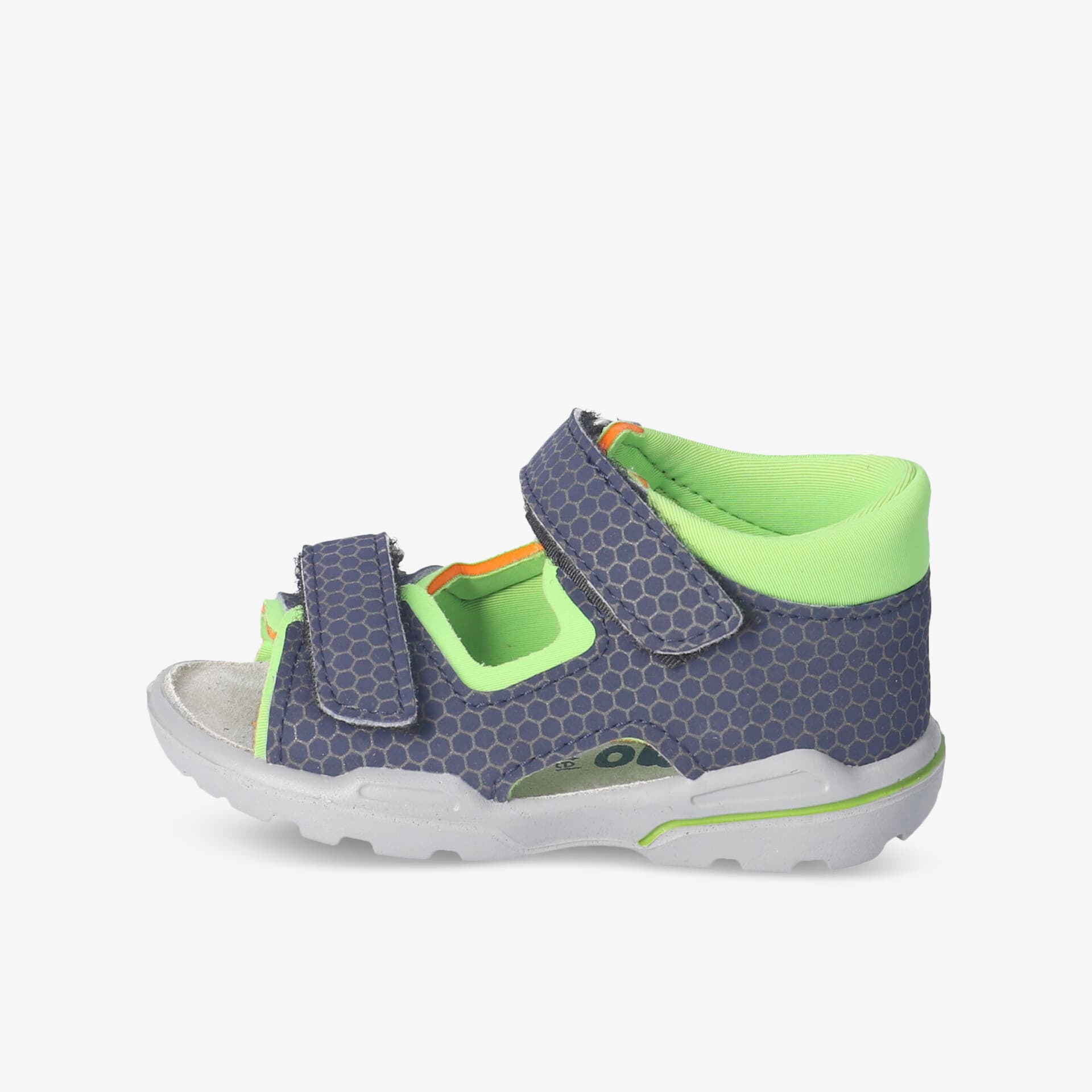 Bequeme Sandale mit Klettverschluss und rutschfester Sohle in Grau und Neon für optimalen Tragekomfort.