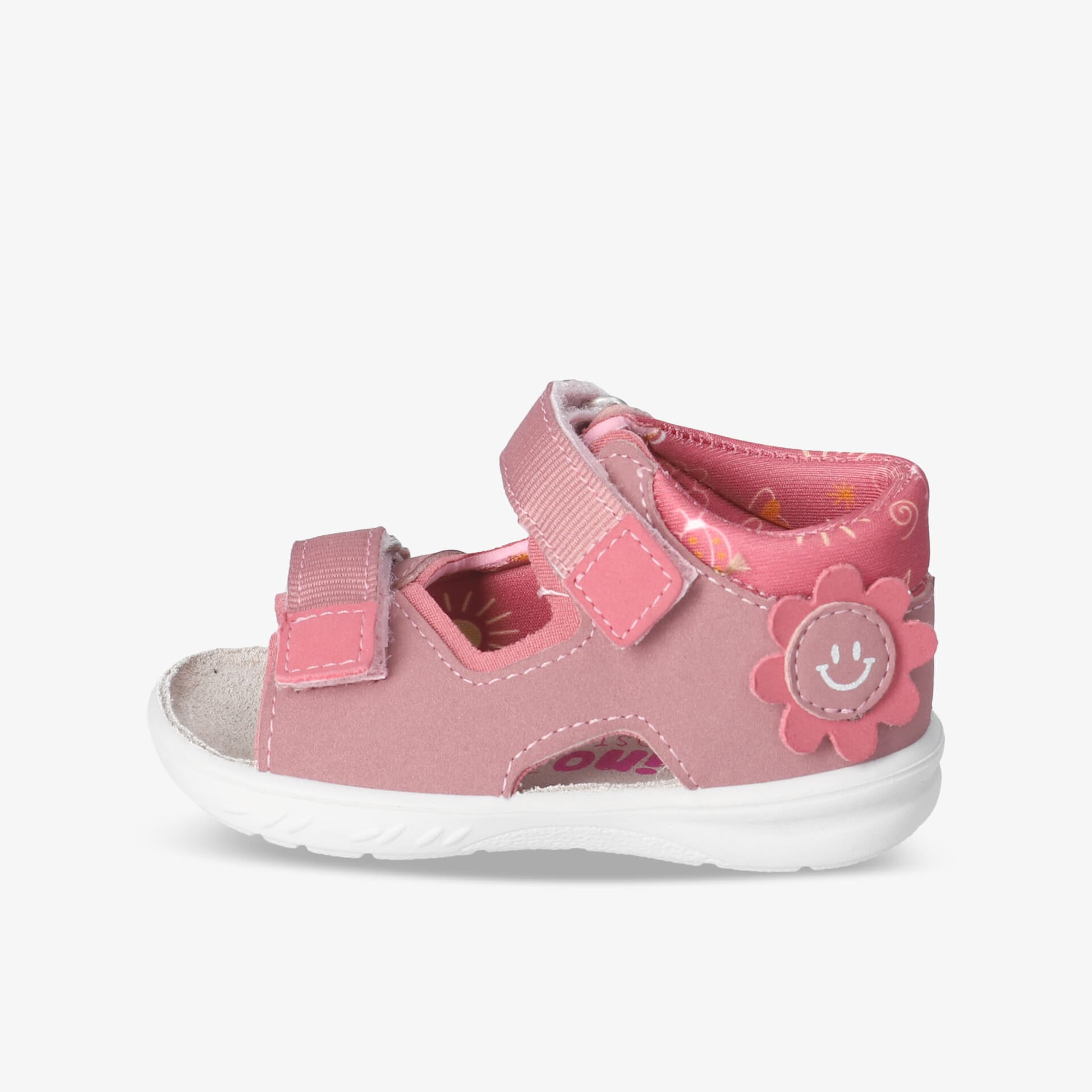 Bequeme rosafarbene Kinder-Sandale mit weicher Polsterung und verstellbaren Klettverschlüssen, rutschfeste Sohle