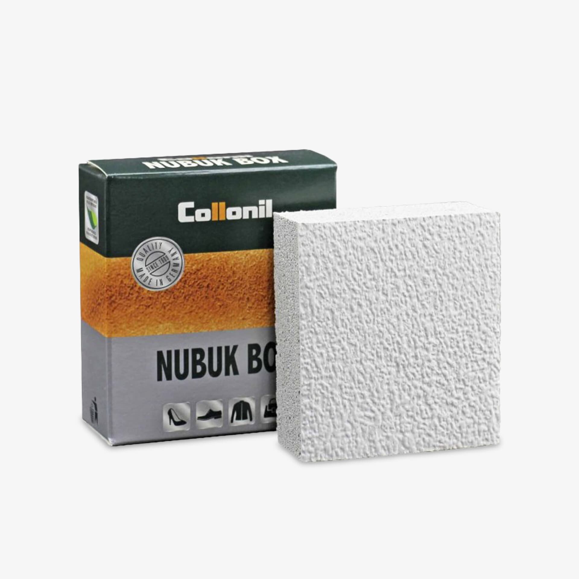 Nubuk Box für effektive Reinigung und Pflege von Nubukleder, ideal zur schonenden Schmutzentfernung.