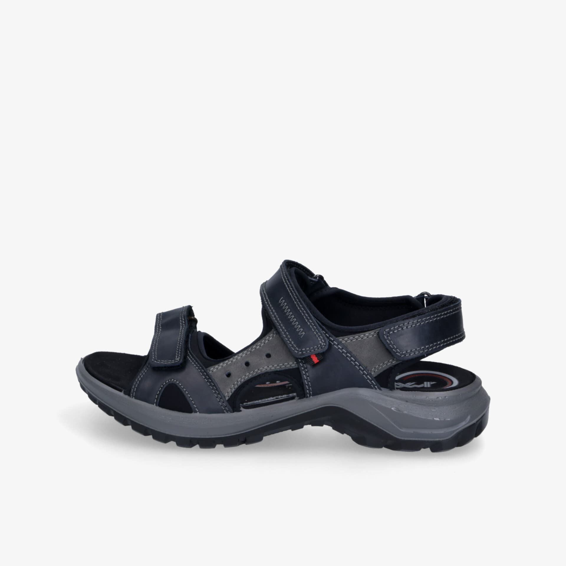 Sportliche schwarze Outdoor-Sandale mit verstellbaren Klettverschlüssen und rutschfester Profilsohle für hohen Komfort