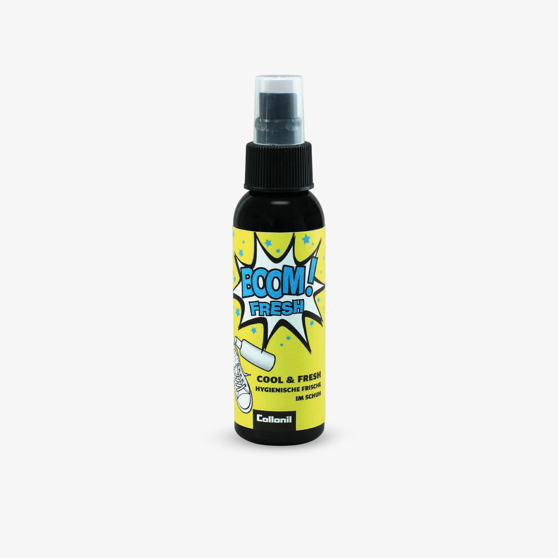Boom Refresh Spray für sofortige Frische und effektive Geruchskontrolle in handlicher Sprühflasche.