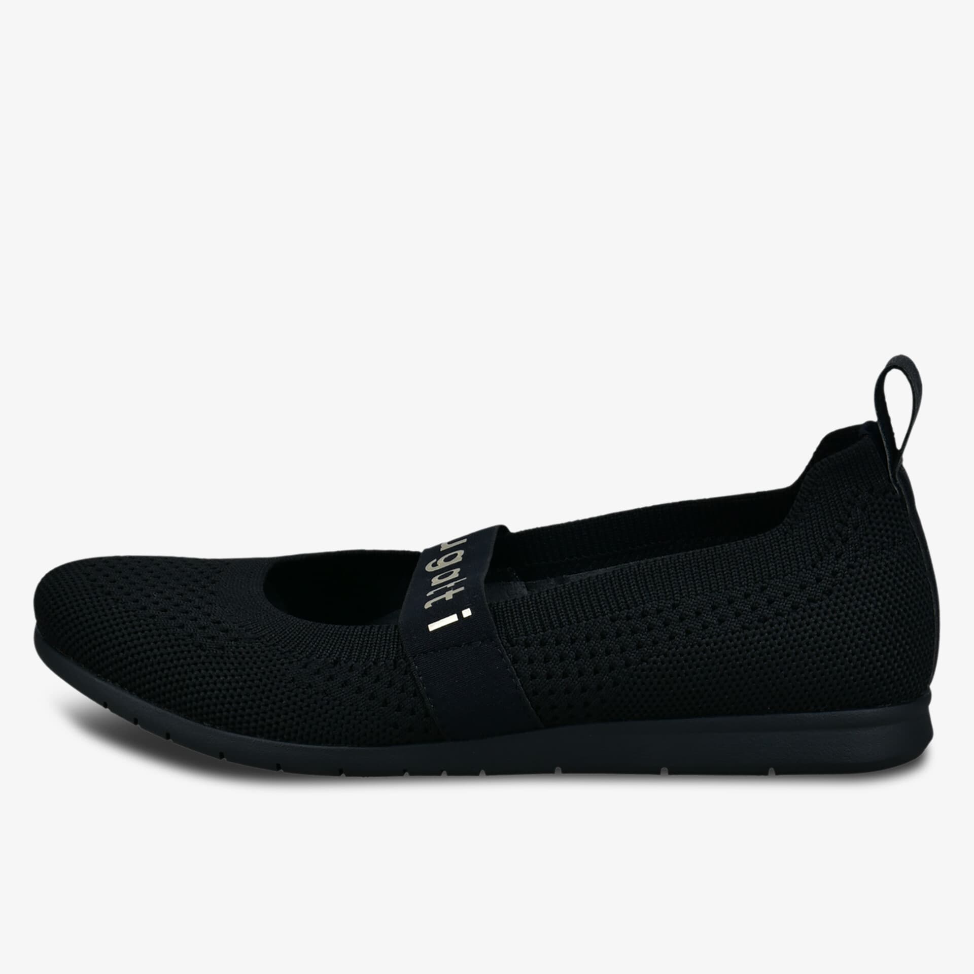 Eleganter schwarzer Schuh mit atmungsaktivem Material und bequemer Passform.