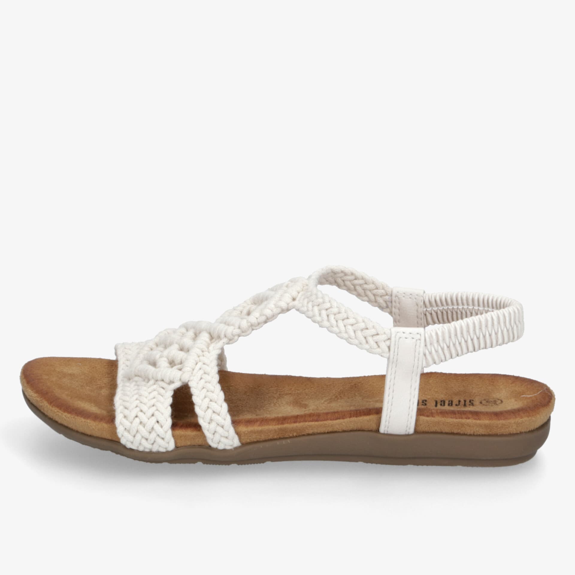 Leichte weiße Sandale mit geflochtenem Design, rutschfester Sohle und weichem Fußbett für hohen Tragekomfort