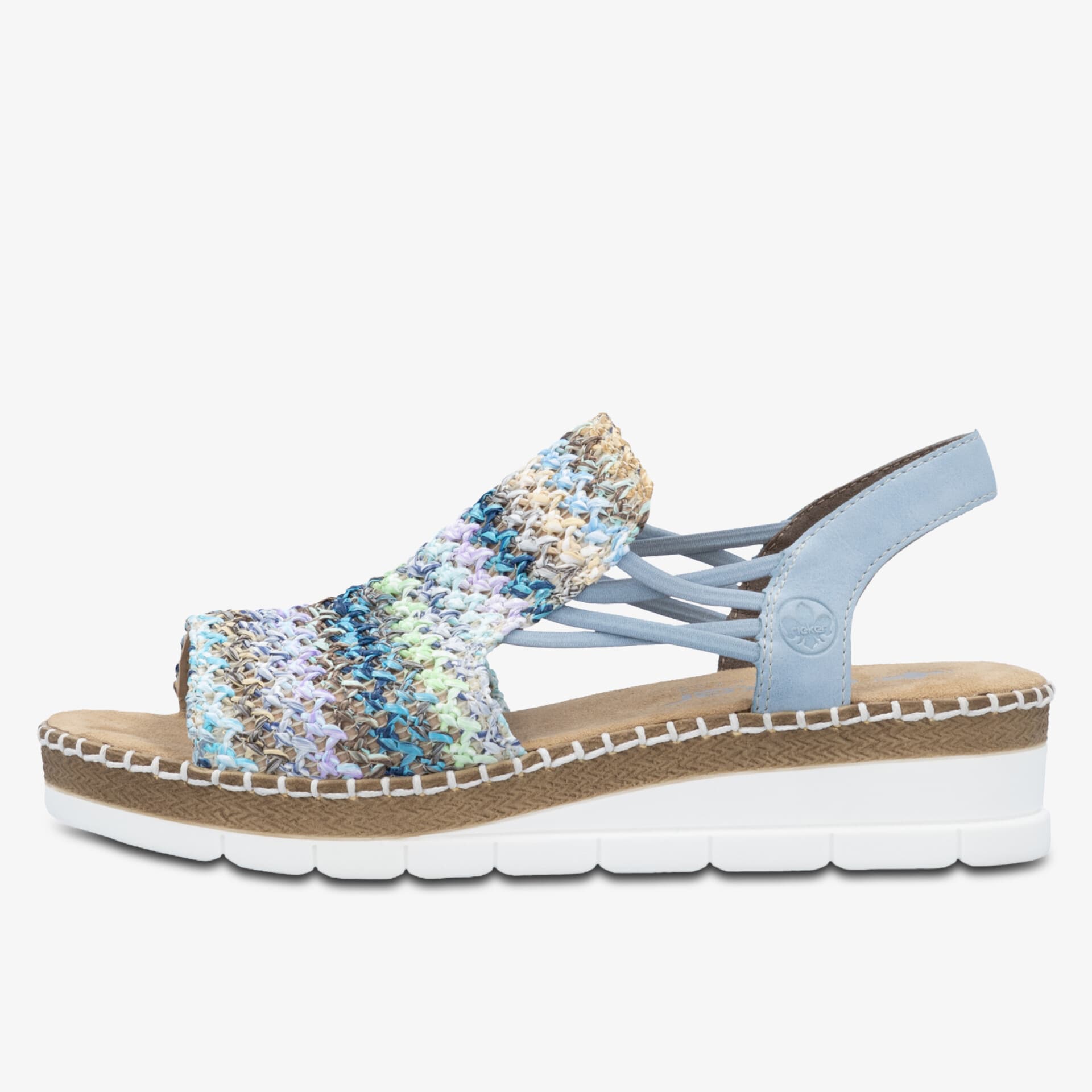 Bequeme Sandale mit gepolsterter Sohle und bunten elastischen Riemen für angenehmen Tragekomfort