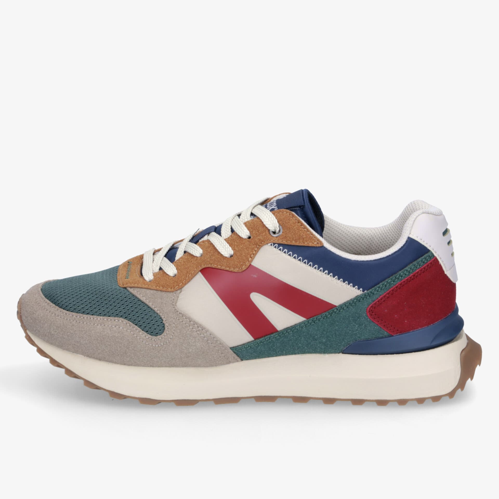 Moderner bunter Sneaker seitlich, mit robuster Sohle, leichter Bauweise und bequemer Passform für hohen Tragekomfort