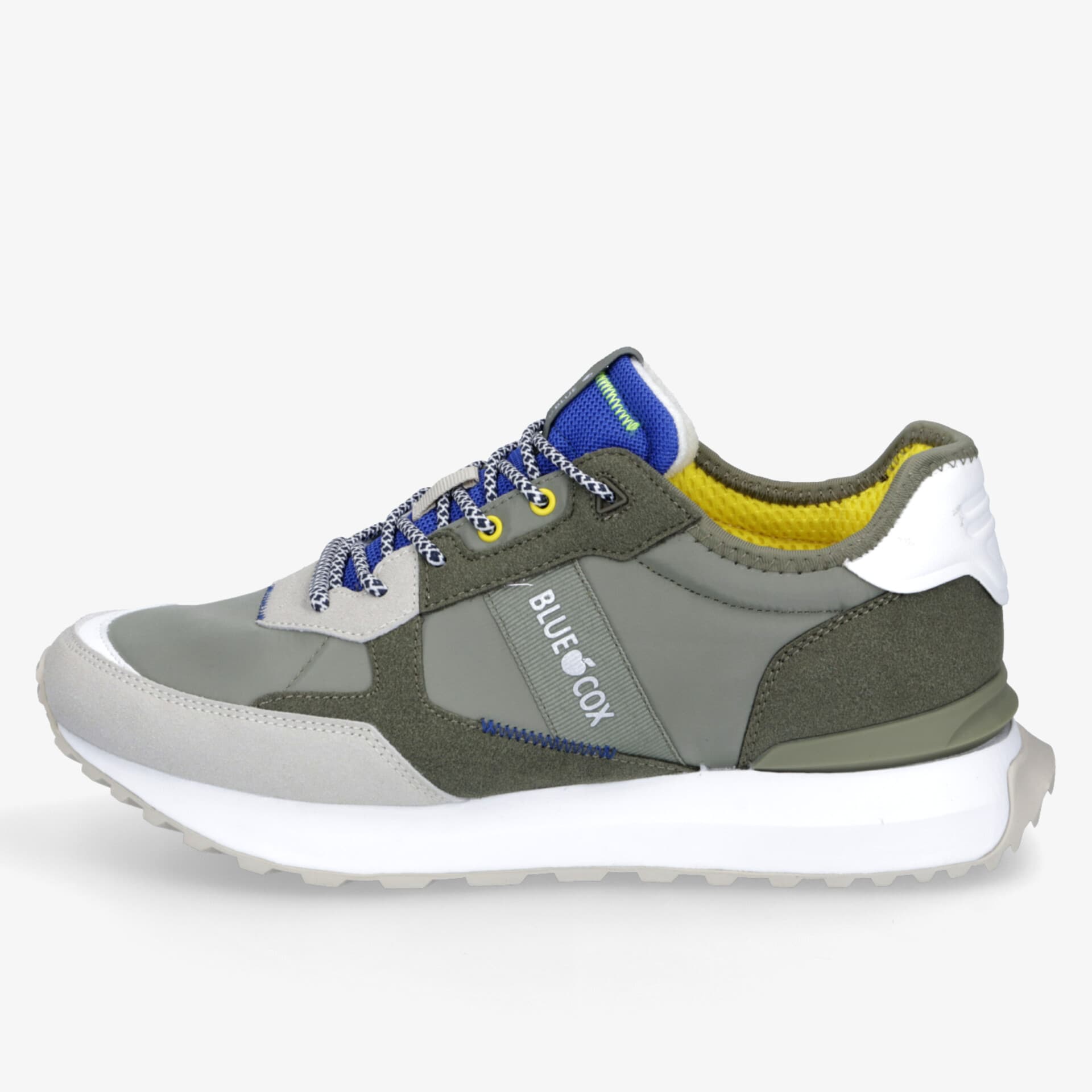 Moderner sportlicher Freizeitschuh in Grau und Grün mit stabiler Schnürung und profilierter leichter Sohle