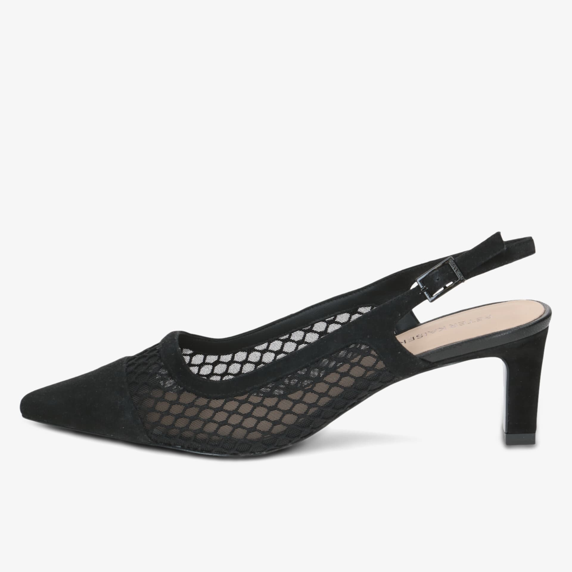 Eleganter schwarzer Spitzpumps mit Slingback und mittlerem Absatz, Netzmaterial für stylischen Look