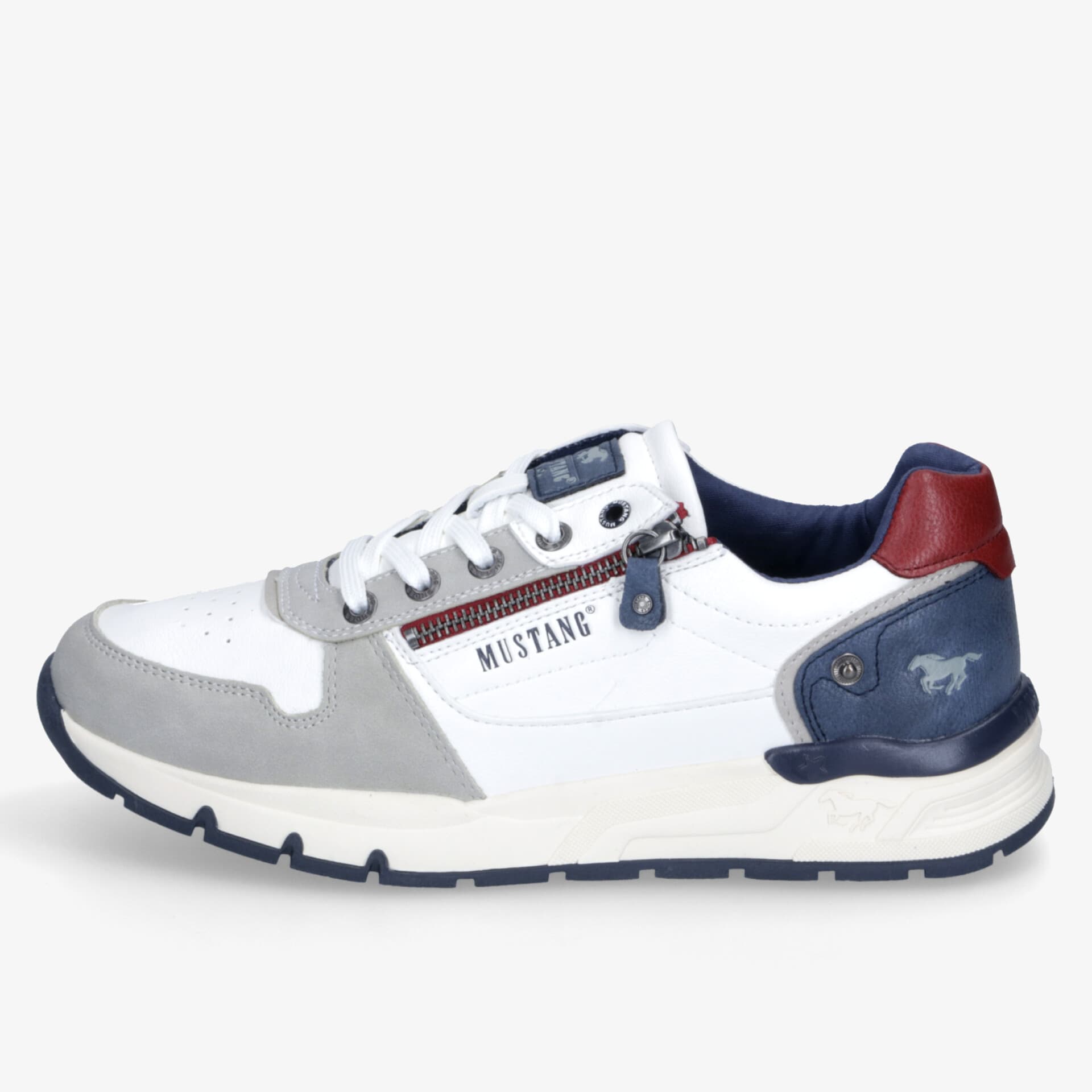 Sportlicher und bequemer Freizeitschuh in Weiß, Grau und Marineblau mit robustem Design und gepolstertem Komfort