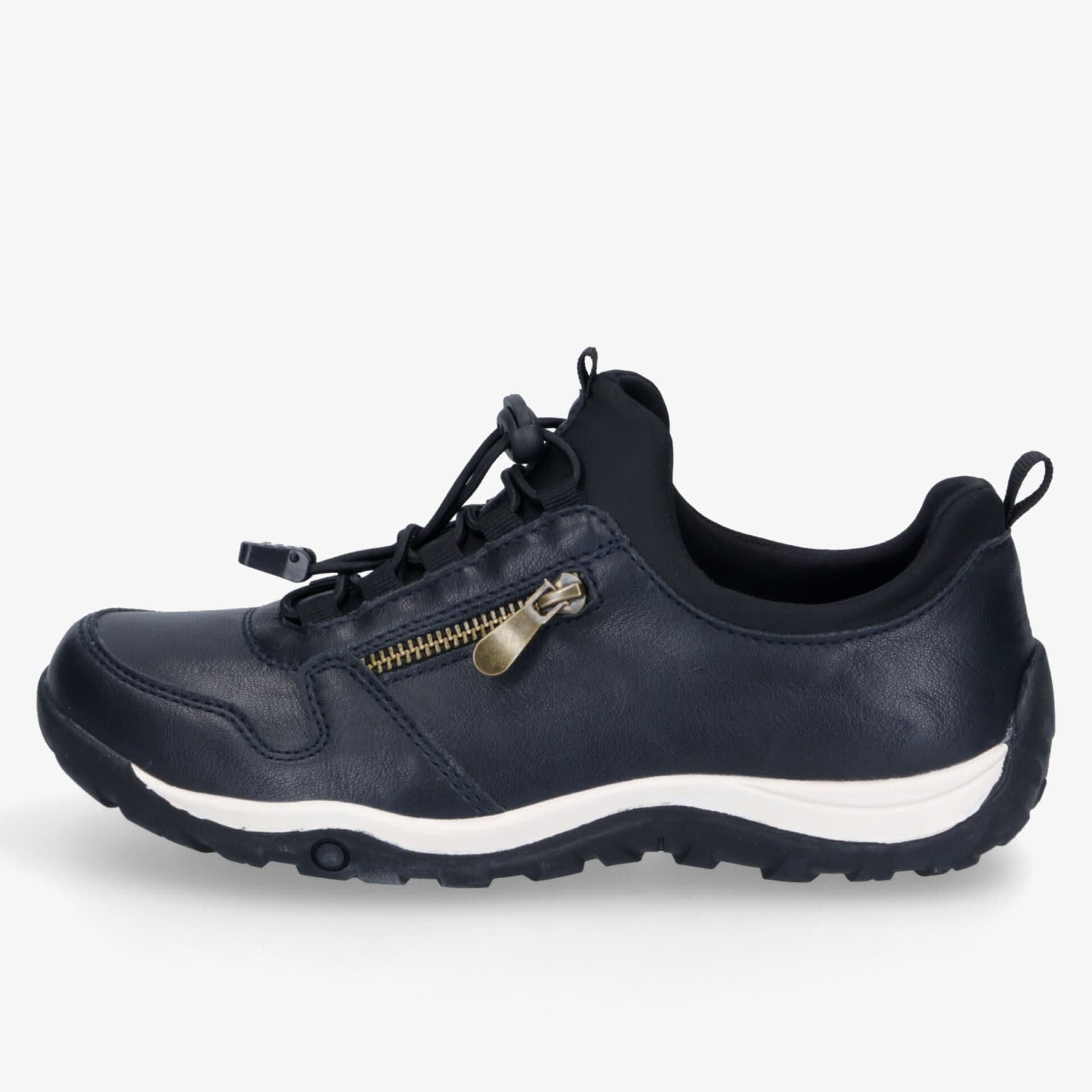 Sportlicher schwarzer Sneaker mit Reißverschluss, gepolstertem Rand und rutschfester Sohle für den täglichen Komfort